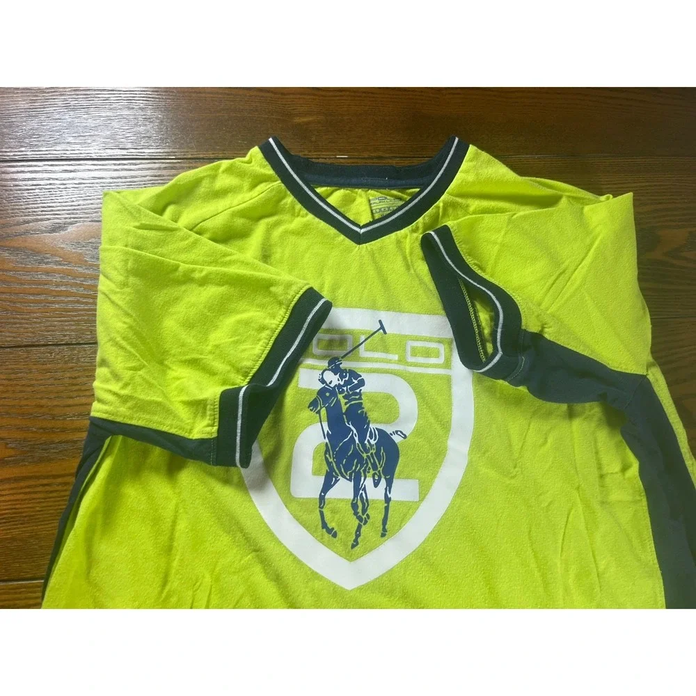 Polo Ralph Lauren Boys XL Neon Green Big Pony Logo V Neck T Shirt EUC